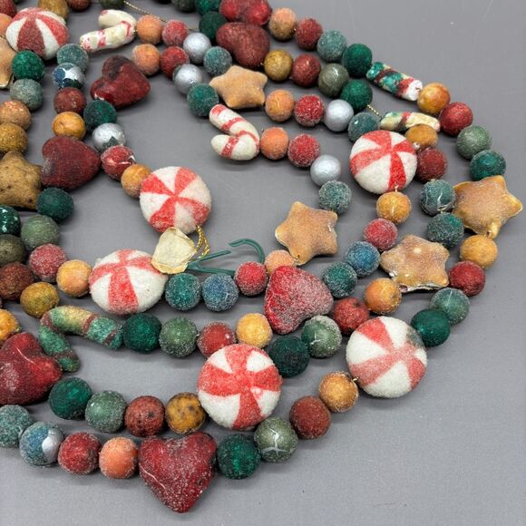 Vintage Blow Mold Sugared Christmas Candy Garland Mid Century Peppermint Stars - Picture 1 of 8